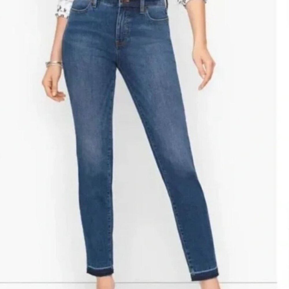 Talbots Medium Wash Slim Raw Ankle Mid Rise Jeans Size 2 #1686